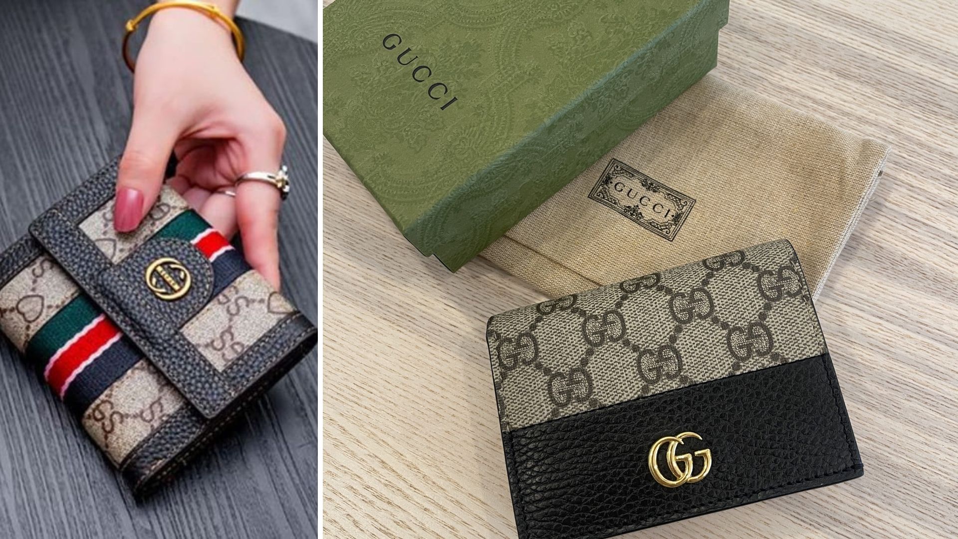 Images showing Gucci wallet.