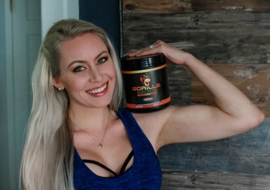 A woman with gorilla mode pre-workout.