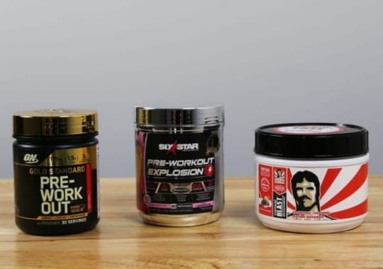 Different types of pre-workout supplement products.