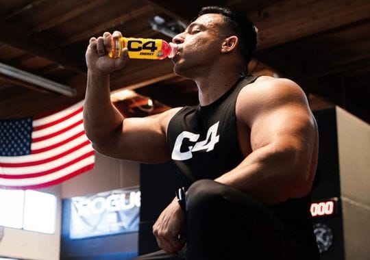 A man drinking C4 pre workouts.