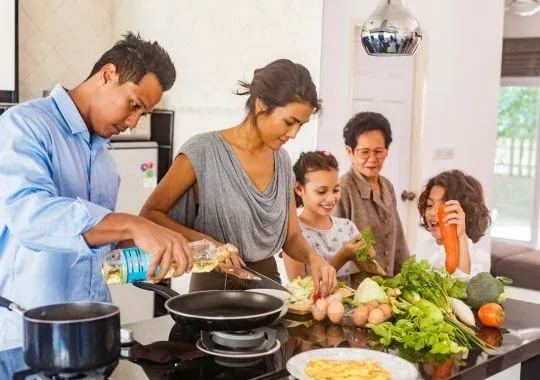 Asian Family Cooking Healthy Food Together.