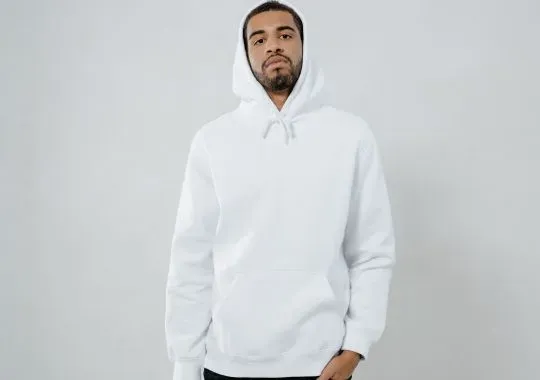 A Bearded Man in White Hoodie.