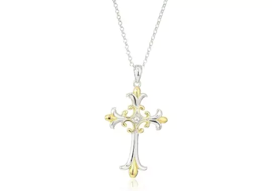 Amazon-Collection-14k-Rose-Gold-or-18k-Yellow-Gold-Plated-Sterling-Silver-Two-Tone-Celtic-Cross-Pendant-Necklace