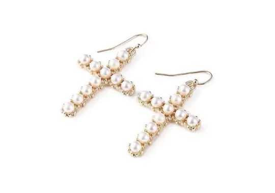 DYbaby-Gold-Plating-Pearl-Cross-Earrings