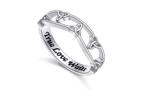 S925-Sterling-Silver-Engraved-True-Love-Waits-Celtic-Love-Knot-Ring